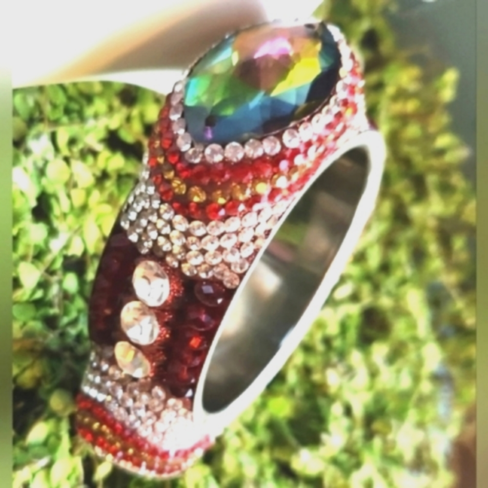 ARM CUFF CANDY Oversized Bangle Multi Gemstones Fore Arm Glitzy Crystal Bracelet